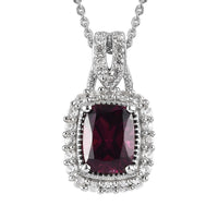Orissa Rhodolite Garnet and White Zircon Halo Pendant Necklace 20 Inches in Platinum Over Sterling Silver 2.25 ctw