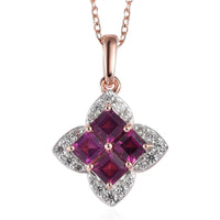 Premium Radiant Ember Garnet, White Zircon Pendant Necklace (20 Inches) in 18K Vermeil RG Over Sterling Silver 1.75 ctw