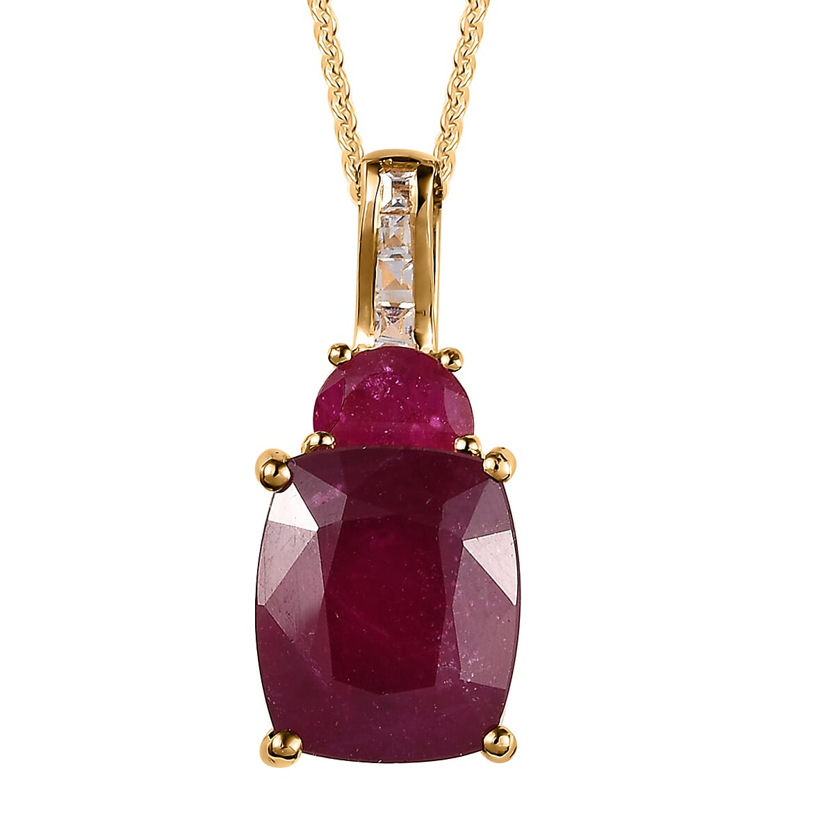 TLV Niassa Ruby (FF), White Topaz Pendant Necklace (20 Inches) in Vermeil YG Over Sterling Silver 9.40 ctw