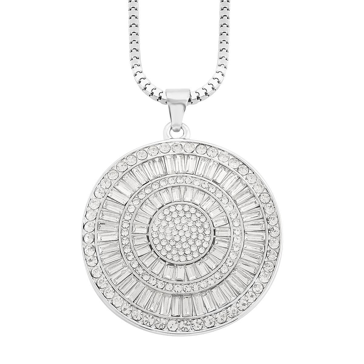 White Crystal Cocktail Pendant Necklace 29-31 Inches in Silvertone