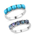 Premium Sleeping Beauty Turquoise and Boulder Opal Triplet 5 Stone Set of 2 Ring in Stainless Steel 2.85 ctw - Sticky add to cart bar