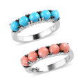 Premium Sleeping Beauty Turquoise and Peach Opal 5 Stone Set of 2 Ring in Stainless Steel (Size 5) 2.35 ctw - Sticky add to cart bar