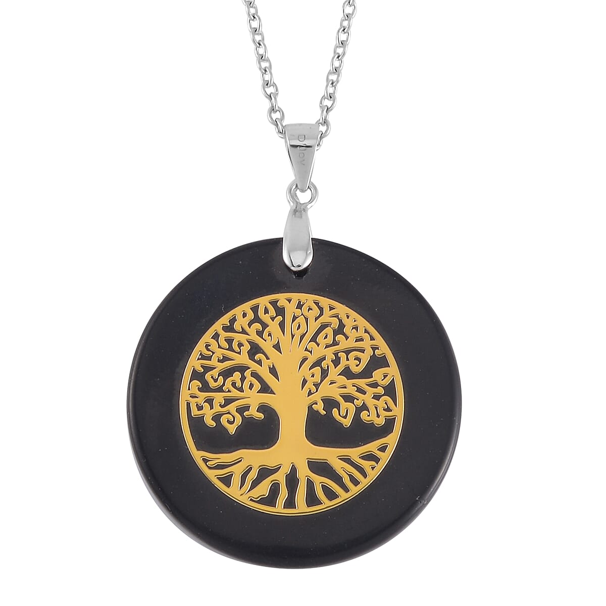 Shungite 30mm Tree of Life Pendant in Rhodium Over Sterling Silver with Stainless Steel Necklace 20 Inches 35.00 ctw