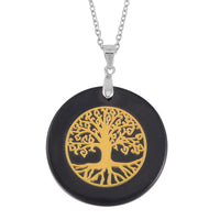 Shungite 30mm Tree of Life Pendant in Rhodium Over Sterling Silver with Stainless Steel Necklace 20 Inches 35.00 ctw