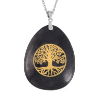 Shungite Life Of Tree Pendant in Rhodium Over Sterling Silver with Stainless Steel Necklace 20 Inches 87.90 ctw