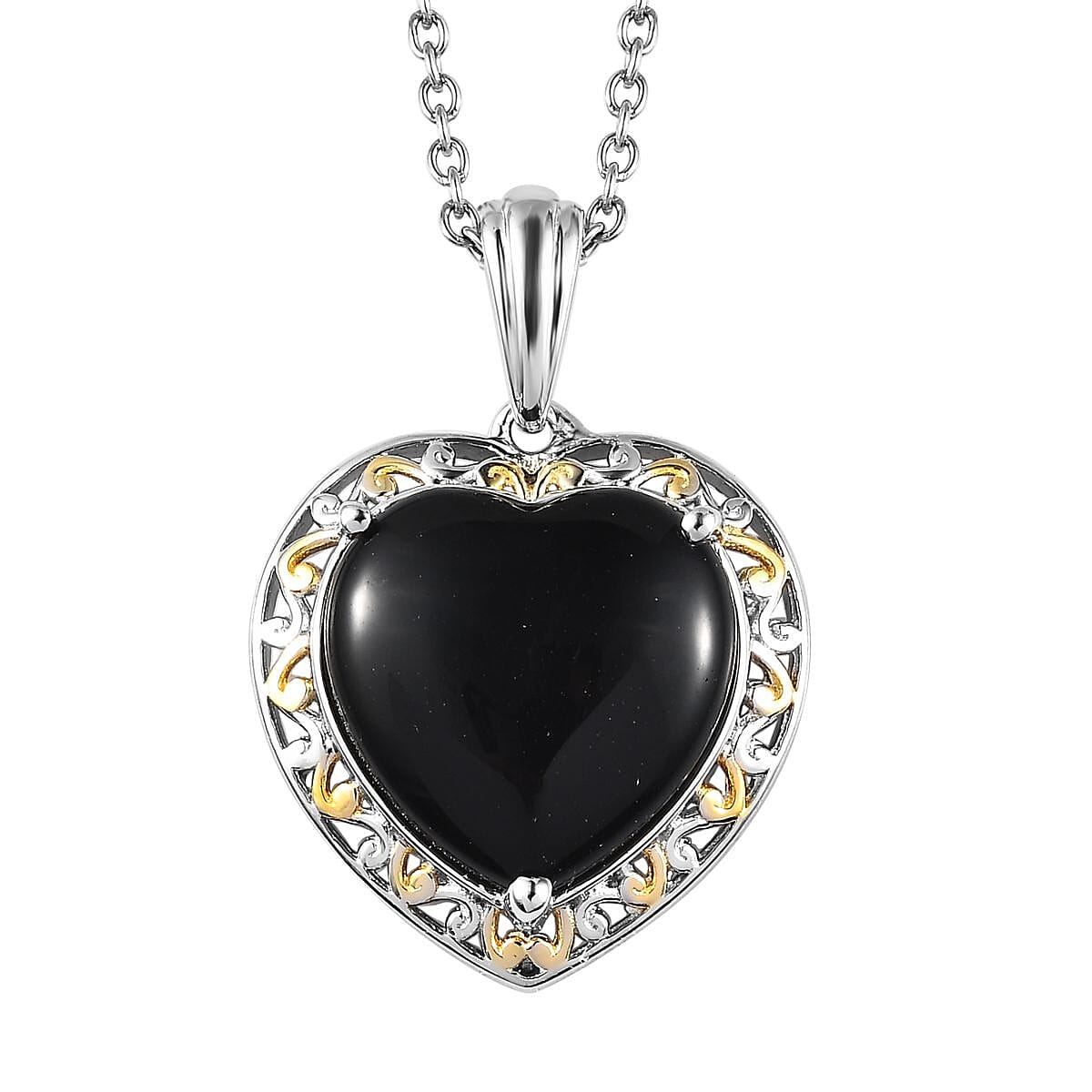 Karis Thai Black Spinel 7.90 ctw Solitaire Heart Pendant in 18K YG Plated, Platinum Bond and Stainless Steel Necklace 20 Inches