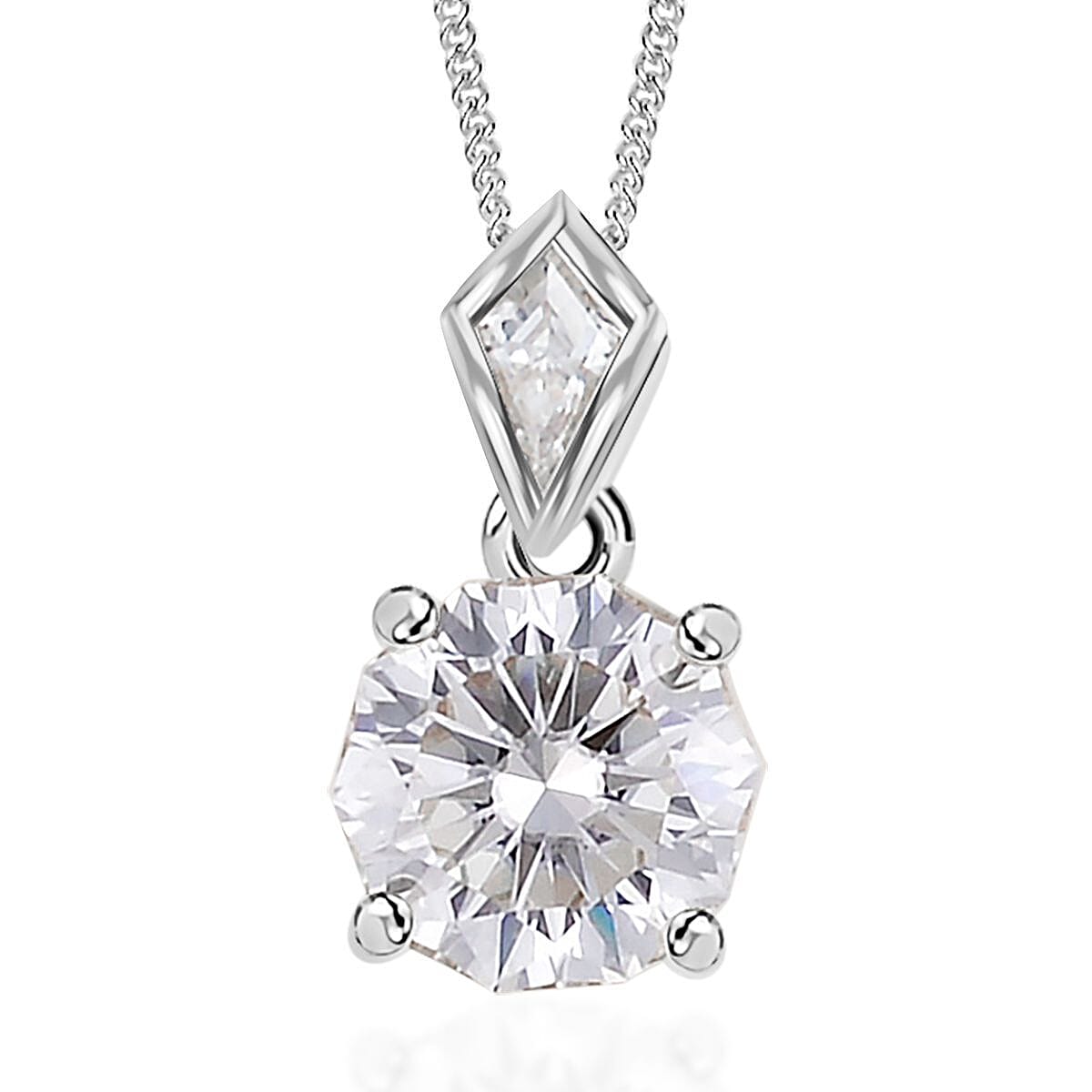 Moissanite Pendant Necklace 18 Inches in Rhodium Over Sterling Silver 2.10 ctw