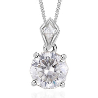Moissanite Pendant Necklace 18 Inches in Rhodium Over Sterling Silver 2.10 ctw