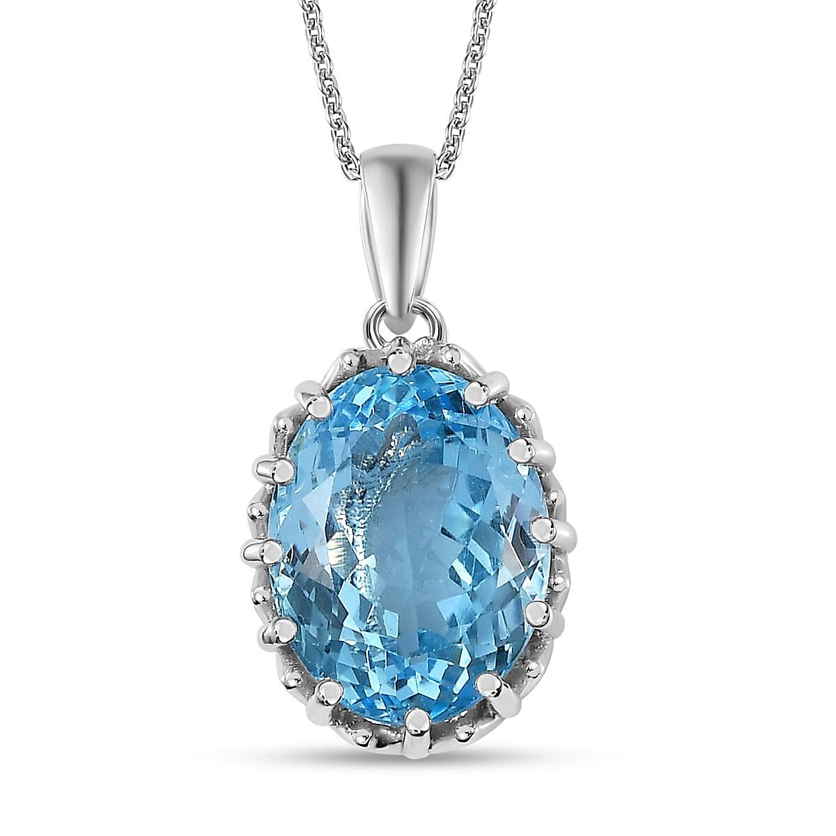 Sky Blue Topaz Pendant Necklace 20 Inches in Platinum Over Sterling Silver 10.00 ctw