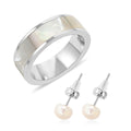 Mother Of Pearl and White Freshwater Pearl Ring and Earrings in Stainless Steel - Sticky add to cart bar