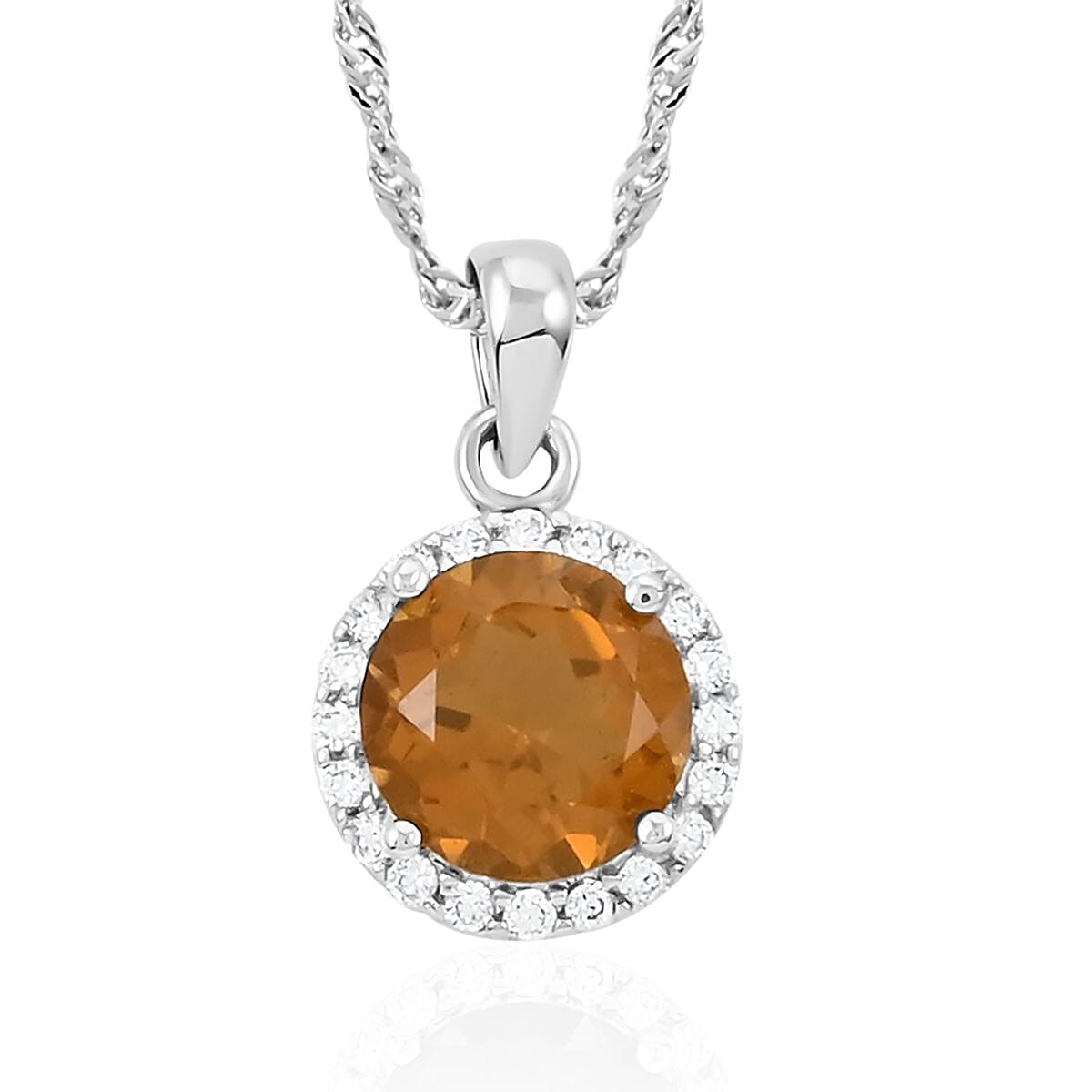 Cognac Topaz and Simulated Diamond Pendant Necklace 18-20 Inches in Sterling Silver 3.90 ctw
