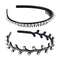 Set of 2 Hair Hoop with Pearl and White Crystal, Hair Accessories for Women, Bridal Pearl and Crystal Headband