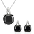 Thai Black Spinel and Simulated Diamond Pendant Necklace 18 Inches and Earrings in Sterling Silver 13.75 ctw - Sticky add to cart bar