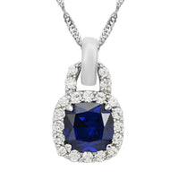 Thai Blue Spinel and Simulated Diamond Pendant Necklace 18-20.5 Inches in Sterling Silver 9.50 ctw