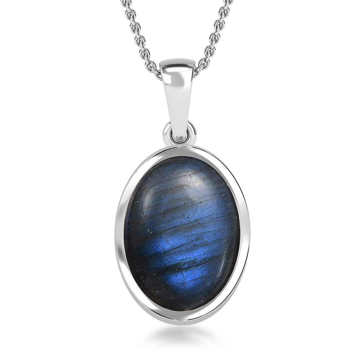 Malagasy Labradorite 15.00 ctw Solitaire Pendant in Platinum Over Sterling Silver with Stainless Steel Necklace 20 Inches