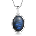 Malagasy Labradorite 15.00 ctw Solitaire Pendant in Platinum Over Sterling Silver with Stainless Steel Necklace 20 Inches - Sticky add to cart bar