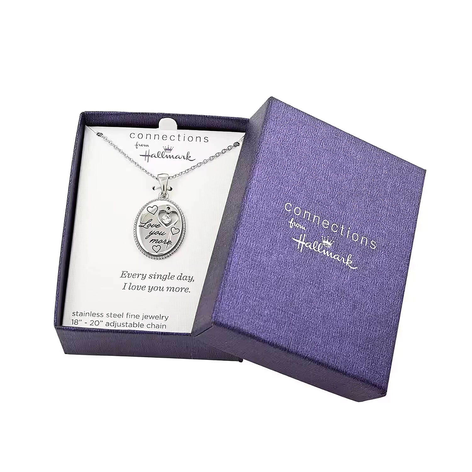 Love You More Engraved Pendant Necklace in Stainless Steel 18 Inches