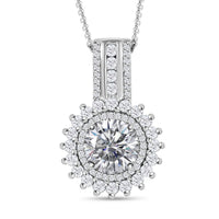 Moissanite (Rnd 8mm) Cocktail Pendant Necklace (20 Inches) in Platinum Over Sterling Silver 2.15 ctw