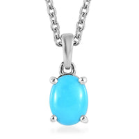 Sleeping Beauty Turquoise Solitaire Pendant Necklace 20 Inches in Platinum Over Sterling Silver 1.00 ctw