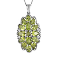 Premium Peridot and White Zircon Floral Pendant Necklace 20 Inches in Platinum Over Sterling Silver 7.85 ctw