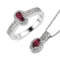 Ouro Fino Rubellite and White Zircon Ring (Size 5.0) and Pendant Necklace 20 Inches in Platinum Over Sterling Silver 1.10 ctw - Sticky add to cart bar