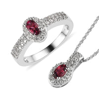 Ouro Fino Rubellite and White Zircon Ring (Size 5.0) and Pendant Necklace 20 Inches in Platinum Over Sterling Silver 1.10 ctw