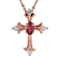 Ouro Fino Rubellite and White Zircon Cross Pendant Necklace 20 Inches in Vermeil Rose Gold Over Sterling Silver 0.35 ctw