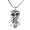Multi Color Austrian Crystal Owl Pendant Necklace 28 Inches in Silvertone - Sticky add to cart bar