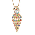 Multi Color Austrian Crystal, Glass Peacock Pendant Necklace 28 Inches in Goldtone - Sticky add to cart bar