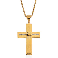 Austrian Crystal Cross Symbol of Faith Men's Pendant Necklace (24 Inches) in ION Plated YG Stainless Steel