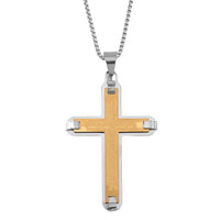 Cross Pendant Necklace 24 Inches in ION Plated YG and Stainless Steel
