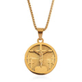 Bible Cross Coin Men's Pendant Necklace (24 Inches) in ION Plated YG Stainless Steel - Sticky add to cart bar