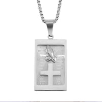 Cross with Bible Pendant Necklace in Stainless Steel (24 Inches)