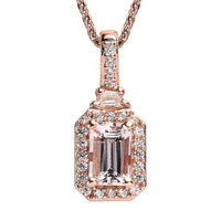Premium Pink Morganite and White Zircon Halo Pendant Necklace 20 Inches in Vermeil Rose Gold Over Sterling Silver 0.80 ctw