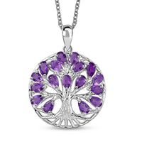 African Amethyst Pendant in Tree of Life Platinum Over Sterling Silver with Stainless Steel Necklace (20 Inches) 3.40 ctw