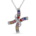 Rainbow Sapphire and White Zircon 1.60 ctw Cross Pendant Necklace in Rhodium Over Sterling Silver 20 Inches - Sticky add to cart bar