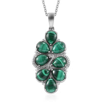 African Malachite 15.00 ctw Pendant Necklace in Stainless Steel 20 Inches