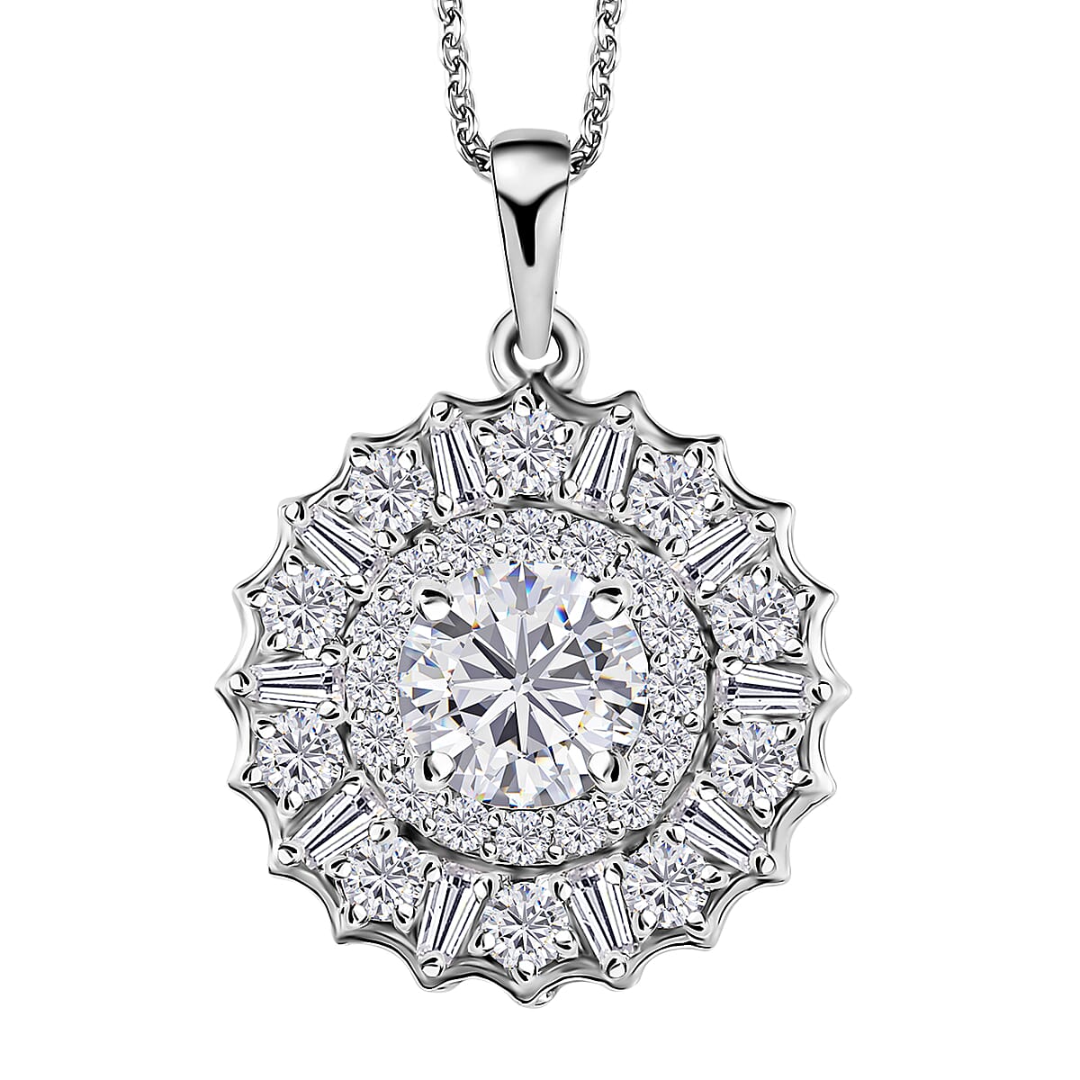 Moissanite Floral Pendant Necklace 20 Inches in Platinum Over Sterling Silver 2.50 ctw