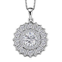 Moissanite Floral Pendant Necklace 20 Inches in Platinum Over Sterling Silver 2.50 ctw