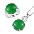 Karis Green Jade Solitaire Ring (Size 5.0) and Pendant in Platinum Bond with Stainless Steel Necklace (20 Inches) 30.50 ctw - Sticky add to cart bar