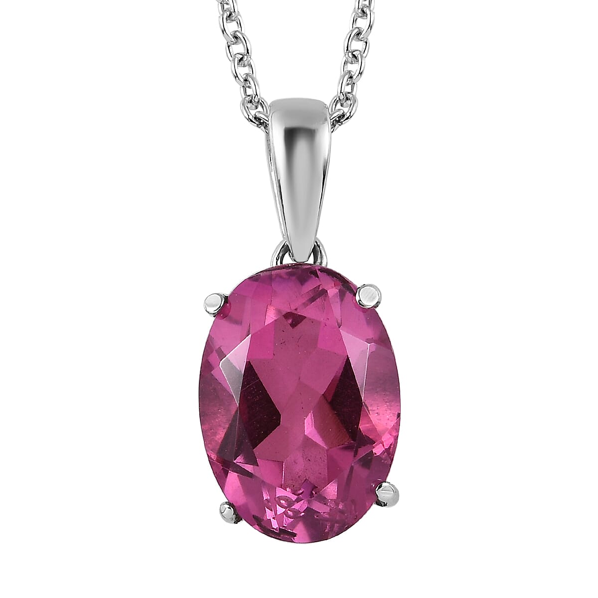 Radiant Orchid Quartz Solitaire Pendant Necklace (20 Inches) in Stainless Steel 6.50 ctw