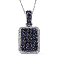 Premium Kanchanaburi Blue Sapphire and White Zircon Pendant Necklace 18 Inches in Platinum Over Sterling Silver 2.50 ctw