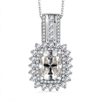 Moissanite Double Halo Pendant Necklace 20 Inches in Platinum Over Sterling Silver 2.50 ctw