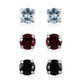 Sky Blue Topaz, Thai Black Spinel and Mozambique Garnet Set of 3 Solitaire Stud Earrings in Sterling Silver 3.50 ctw - Sticky add to cart bar