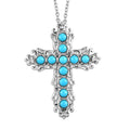Sleeping Beauty Turquoise Cross Pendant Necklace 20 Inches in Stainless Steel 1.10 ctw - Sticky add to cart bar