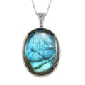 Malagasy Labradorite Solitaire Pendant Necklace 20 Inches in Stainless Steel 79.50 ctw - Sticky add to cart bar