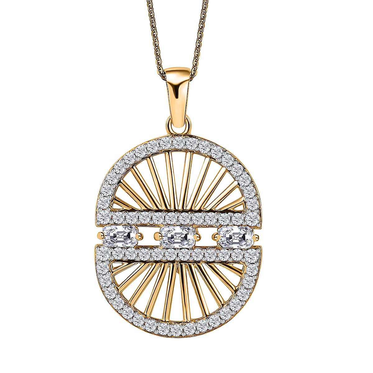 Moissanite Sun Starburst Statement Evil Eye Protector Medallion Pendant Necklace 20 Inches in Vermeil Yellow Gold Over Sterling Silver 1.70 ctw