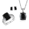 Thai Black Spinel Solitaire Stud Earrings, Ring (Size 5.00) and Pendant Necklace (20 Inches) in Stainless Steel 13.00 ctw - Sticky add to cart bar