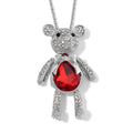 Red Glass, Black and White Austrian Crystal Teddy Bear Pendant Necklace in Silvertone 28-30 Inches - Sticky add to cart bar