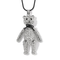 Black and White Austrian Crystal Tedddy Bear Pendant Necklace (28-30 Inches) in Silvertone - Sticky add to cart bar